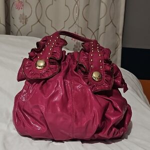 Candice Los Angeles Hot Pink Patent Shoulder Bag – Ruffle & Stud Detail